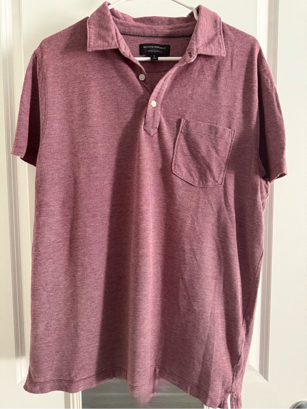 Banana Republic Mauve Heathered Short-Sleeve Polo with Chest Pocket